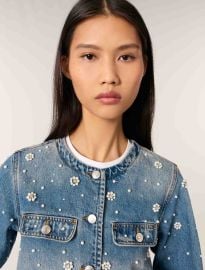 Embroidered denim jacket Blue For Women at Maje