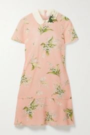 Embroidered floral-print silk crepe de chine mini dress at Net a Porter