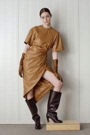 Embroidered leather dress in mocha - EPUZERCOM at Epuzer