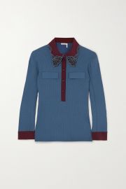 Embroidered ribbed cotton polo shirt at Net a Porter