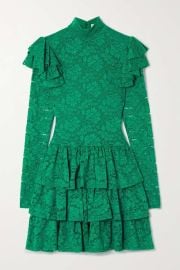 Emerald Emily ruffled tiered stretch-corded lace mini dress CAROLINE CONSTAS NET-A-PORTER at Net a Porter