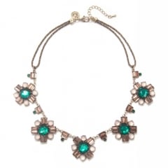 Emerald Stone Brass Acrylic Cluster Necklace at Capwell