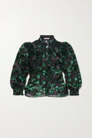 Emerald Zina metallic devor-velvet and tulle blouse ALICE OLIVIA NET-A-PORTER at Net a Porter