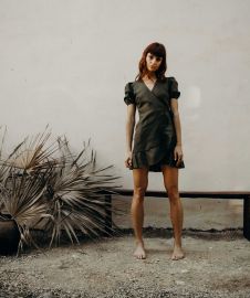 Emilia Dress Short Linen bull at Claude Tulum