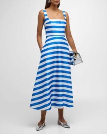 Emilia Wickstead Shilo Striped Square-Neck Sleeveless Midi Dress at Neiman Marcus