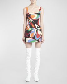 Emilio Pucci Abstract-Print Sleeveless Drop-Waist Mini Dress at Neiman Marcus