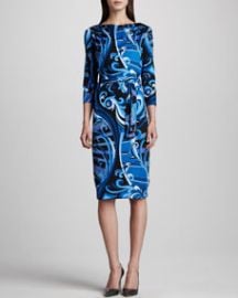 Emilio Pucci Marilyn Printed Silk Dress Blue at Neiman Marcus