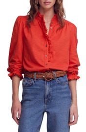 Emily Pom Detail Ruffle Button-Up Shirt at Nordstrom
