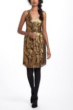 Emily's gold leaf dress at Anthropologie