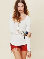 Emily's white thermal tee with crochet sleeves at Free People