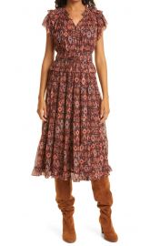 Emine Ruffle Silk Midi Dress at Nordstrom