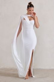 Emmey White Asymmetric Cut Out Maxi Dress With Statement Cape Club L London - USA at Club L