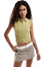 Emory Park button through knitted top in sage green at ASOS