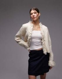 Emory Park textured trim cardigan in ivory | ASOS at ASOS