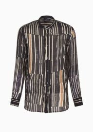 Emporio Armani Printed ramie shirt with guru collar at Armani