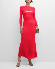 Emporio Armani Ribbed Cutout 3 4 Sleeve Maxi Dress at Neiman Marcus