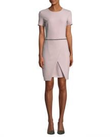 Emporio Armani Short-Sleeve Round-Neck Faux-Wrap Dress w  Studded Trim at Neiman Marcus