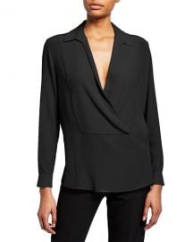 Emporio Armani Silk Pique Collared Blouse at Neiman Marcus