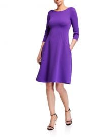 Emporio Armani Wave Jersey 3 4-Sleeve Full Skirt Dress at Neiman Marcus