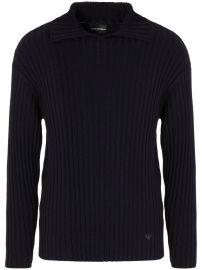 Emporio Armani split neck ribbed knit jumper at Farfetch