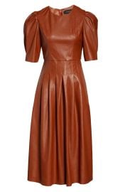 En Saison Faux Leather Puff Sleeve Midi Dress in Brown Size X-Small at Nordstrom