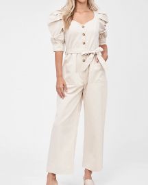 En Saison Poplin Puff Sleeve Belted Jumpsuit at Express