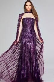 Enchanting Purple Sequin Gown with Dramatic Cape 39046 Jovani at Jovani