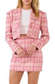 Endless Rose Crop Tweed Blazer in Pink Size Large at Nordstrom