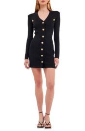 Endless Rose Padded Shoulder Long Sleeve Button-Up Sweater Minidress at Nordstrom