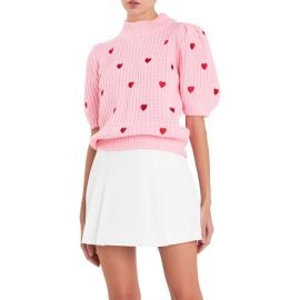 English Factory Heart Embroidered Puff Sleeve Sweater at Nordstrom