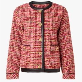 English Factory Red Plaid Faux Leather Trim Tweed Gold Buttoned JacketBlazer S eBay at eBay