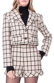 English Factory Windowpane Check Crop Tweed Jacket at Nordstrom