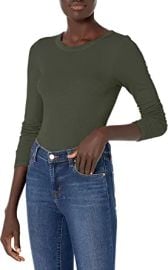 Enza Costa Womens Stretch Silk Rib Fitted Long Sleeve Crew Neck Top at Womens Clothing store at Amazon