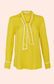 Equestrian Jacquard Tipped Tie Neck Blouse Pearl by Lela Rose at Pearl NYC