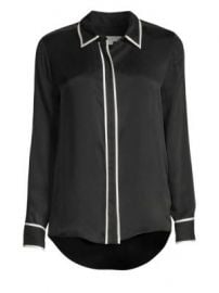 Equipment - Genevia Contrast Trim Silk-Blend Blouse at Saks Fifth Avenue