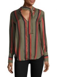 Equipment - Janelle Striped Buckle Tie Silk Blouse at Saks Fifth Avenue