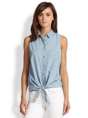 Equipment - Mina Tie-Front Sleeveless Chambray Shirt at Saks Fifth Avenue