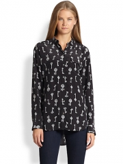 Equipment - Signature Silk Key-Print Shirt at Saks Fifth Avenue