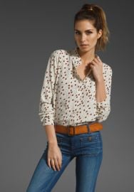 Equipment Brett Tulip Print Blouse in Tapioca at Revolve