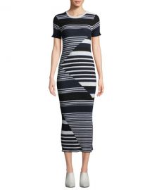 Equipment Dewey Short-Sleeve Multi-Striped Merino Wool Sweaterdress at Neiman Marcus