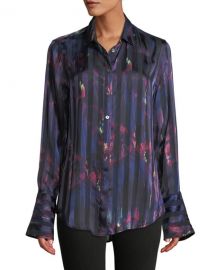 Equipment Eleonore Button-Front Abstract Striped Silk-Viscose Blouse at Neiman Marcus