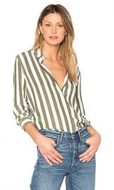 Equipment Essential Striped Button Up in Bright White  amp  Four Leaf Clover from Revolve com at Revolve