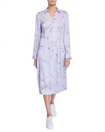 Equipment Fabienne Leaf-Print Long-Sleeve Midi Dress at Neiman Marcus