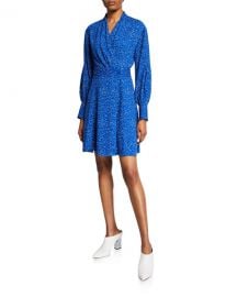 Equipment Fanetta Dotted Long-Sleeve Dress at Neiman Marcus