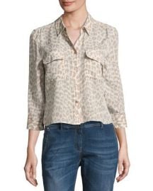 Equipment Leopard-Print 3 4-Sleeve Cropped Slim Signature Silk at Neiman Marcus