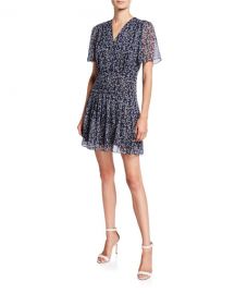 Equipment Lisle Printed V-Neck Short-Sleeve Dress at Neiman Marcus