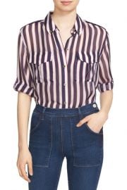 WornOnTV: Adrienne’s white blue and red striped silk shirt on The Real ...