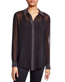 Equipment Reese Sheer Silk Grommet Trim Blouse Black x at Bloomingdales