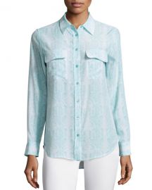 Equipment Slim Signature Dusty Blue Blouse at Last Call