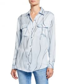 Equipment Slim Signature Printed Button-Front Blouse at Neiman Marcus